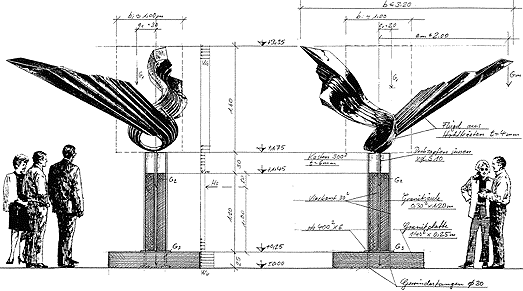 Grundriss: Granitsockel mit Edelstahl-Zugankern
